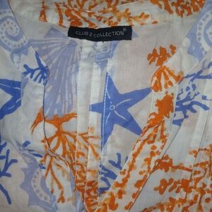 Club Z Collection Starfish Print Beach Tunic in White, Blue & Orange